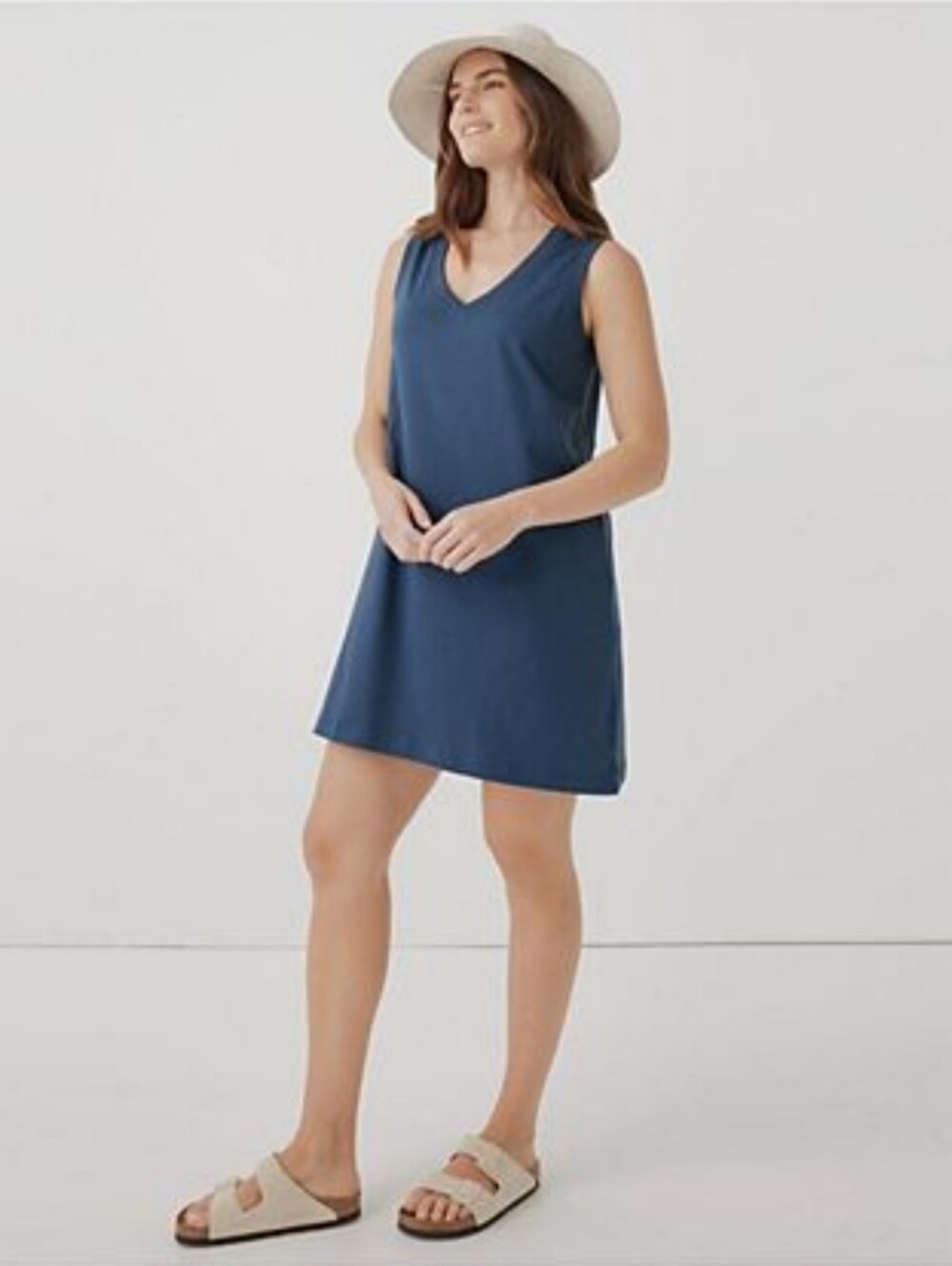 PACT Women’s Organic Softspun A-line Tank Dress Navy/Blue Resort Vacation Size S